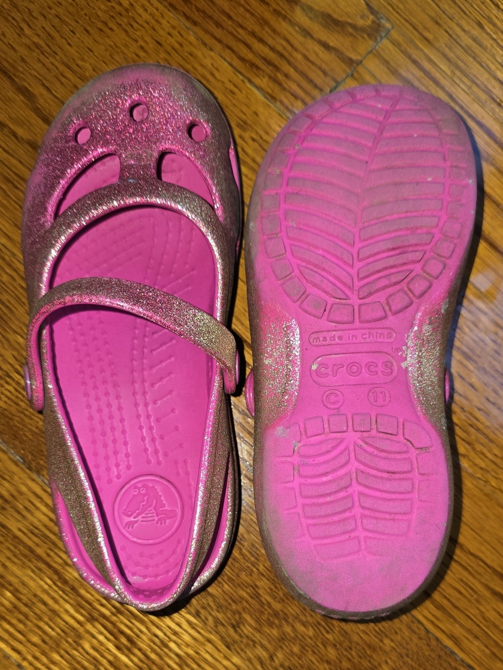 CROCS Kids 11 Hot Pink Glitter Mary Jane Clogs